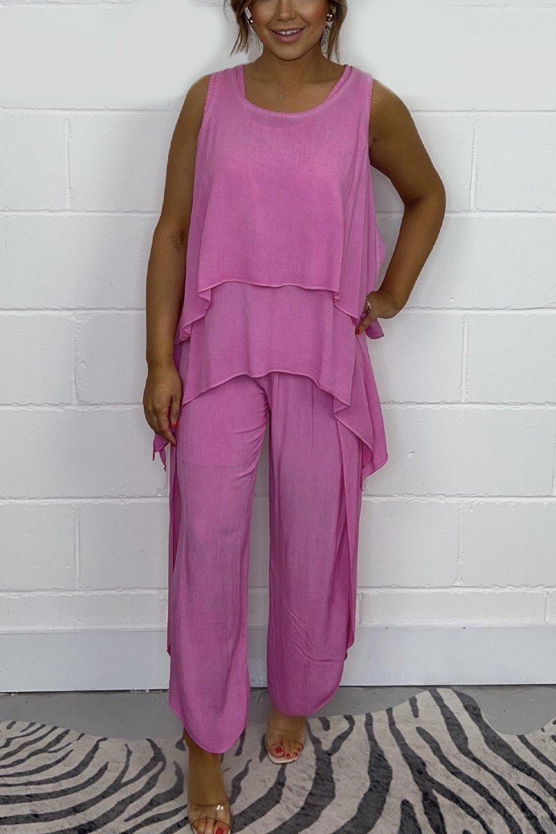 Conjunto de Top Suelto sin Mangas y Pantalones Casuales