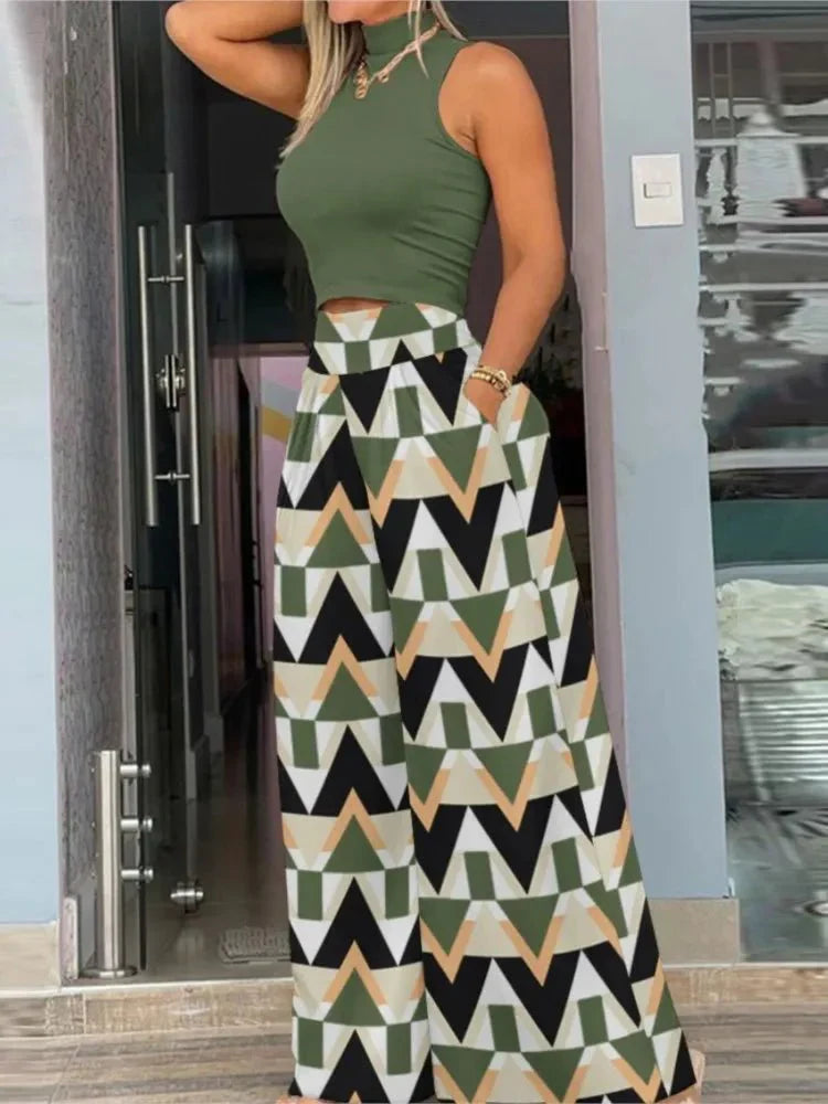 Conjunto Femenino Cropped y Pantalón Pantalona Estampado