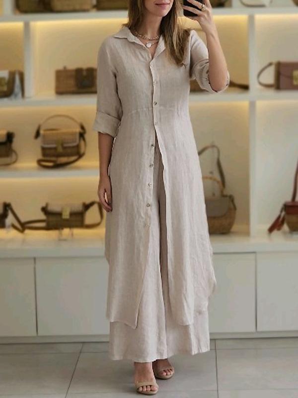 Conjunto Femenino Casual de Algodón y Lino de Dos Piezas