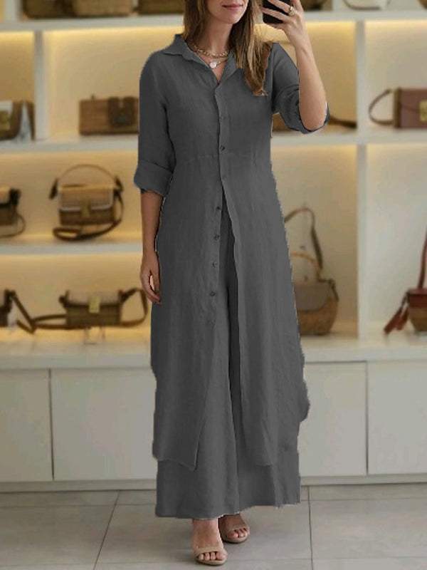 Conjunto Femenino Casual de Algodón y Lino de Dos Piezas