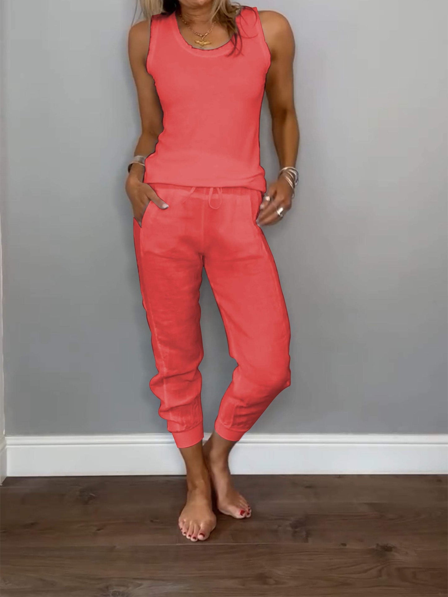 Conjunto Femenino Casual de Algodón y Lino de Dos Piezas