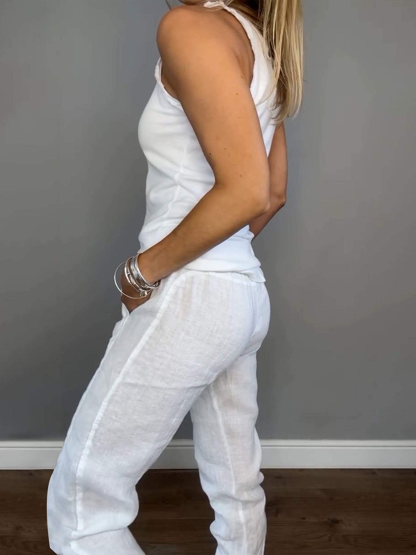 Conjunto Femenino Casual de Algodón y Lino de Dos Piezas