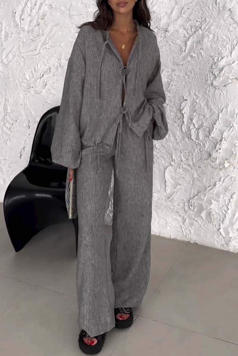 Conjunto Femenino Casual de Color Sólido con Amarre de Dos Piezas