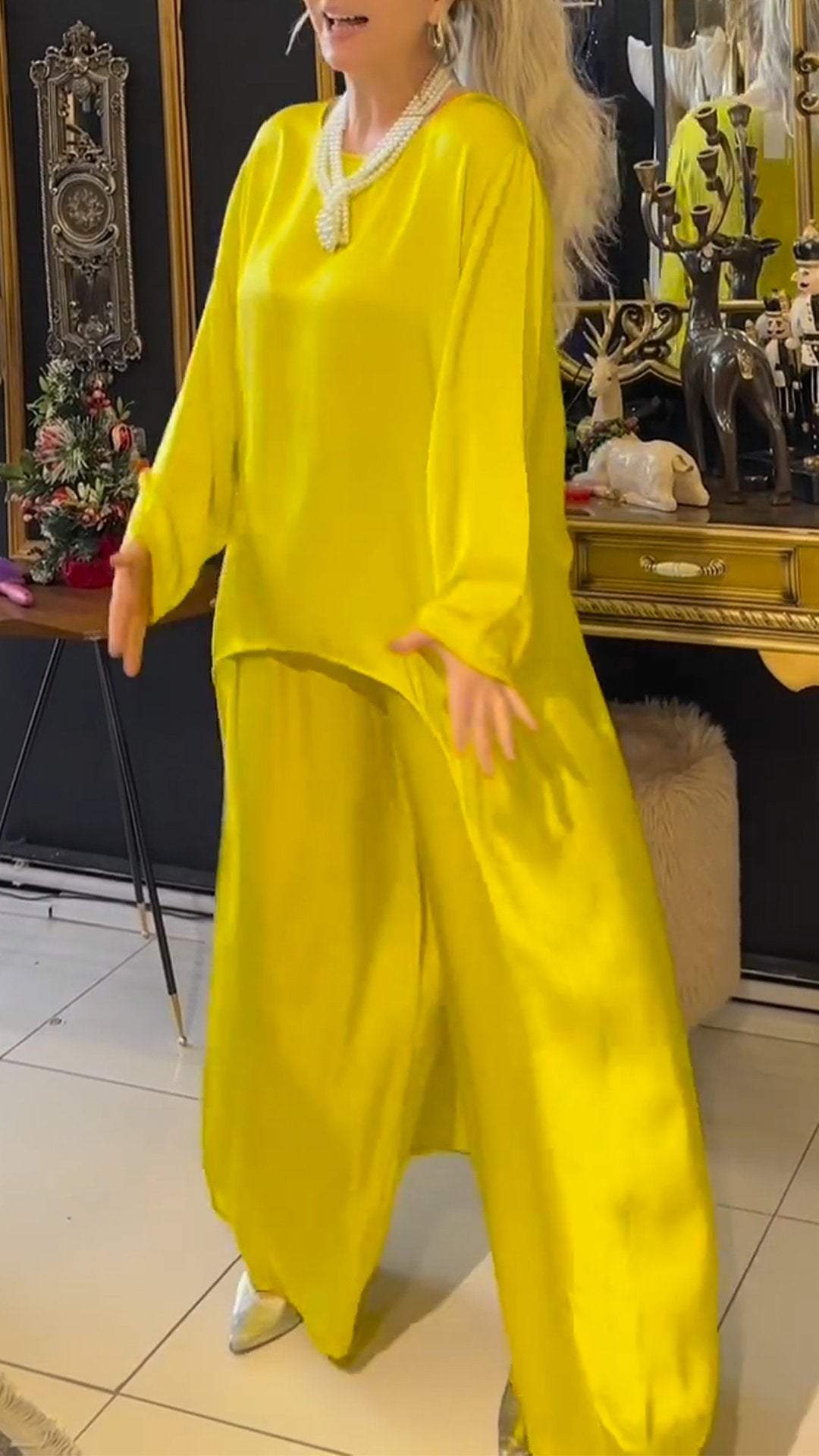 Conjunto Femenino Casual de Color Sólido con Frente Corto y Espaldas Largas