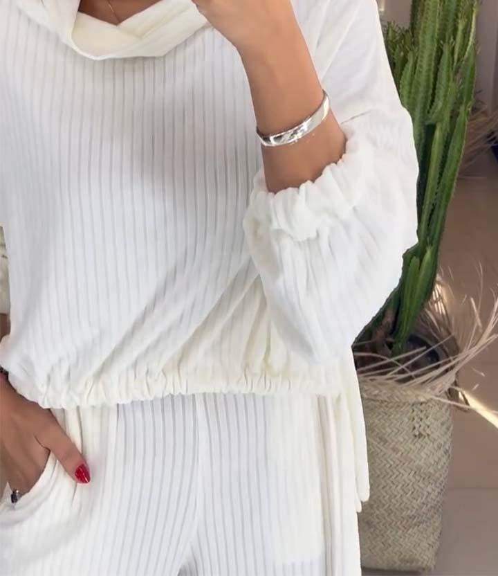 Conjunto Femenino Casual de Manga Larga de Color Sólido