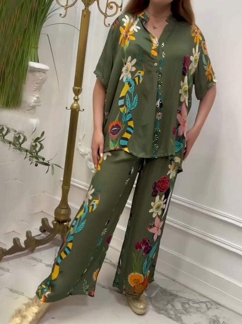 Conjunto Femenino Casual Estampado de Dos Piezas