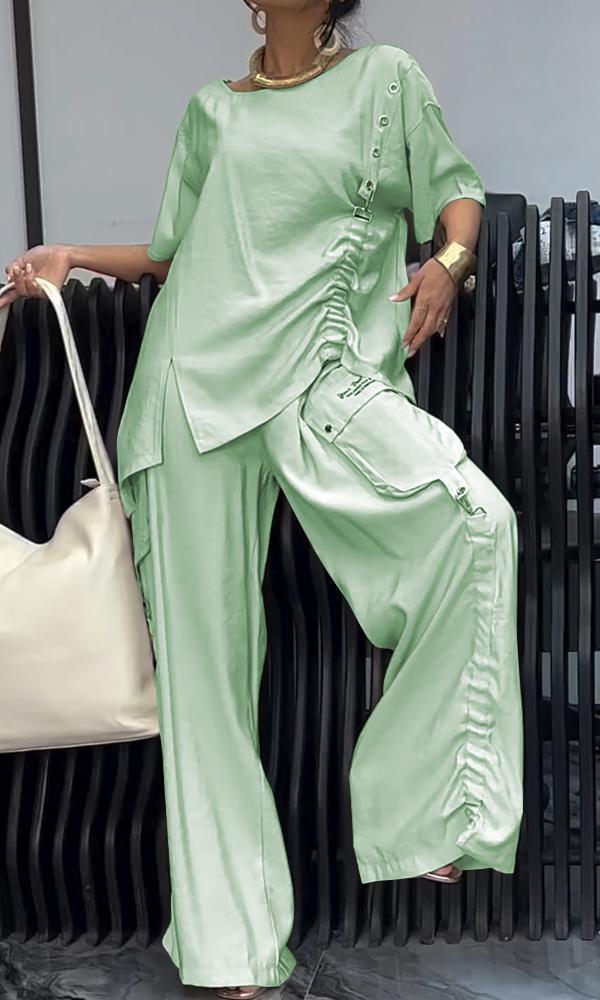 Conjunto Femenino Confortable de Top y Pantalones de Dos Piezas