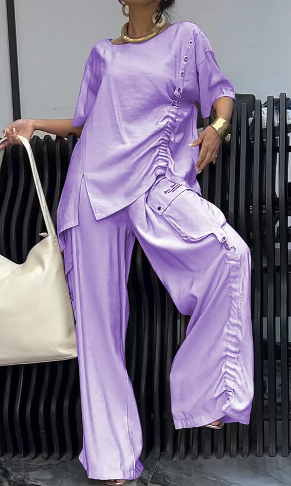 Conjunto Femenino Confortable de Top y Pantalones de Dos Piezas