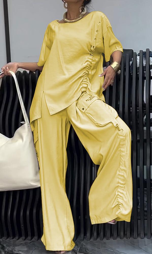 Conjunto Femenino Confortable de Top y Pantalones de Dos Piezas