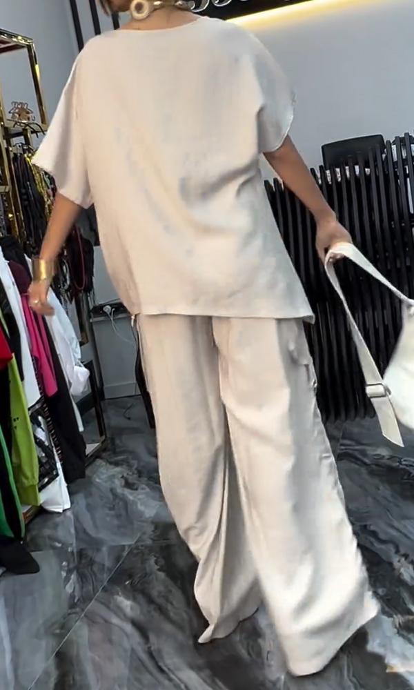 Conjunto Femenino Confortable de Top y Pantalones de Dos Piezas
