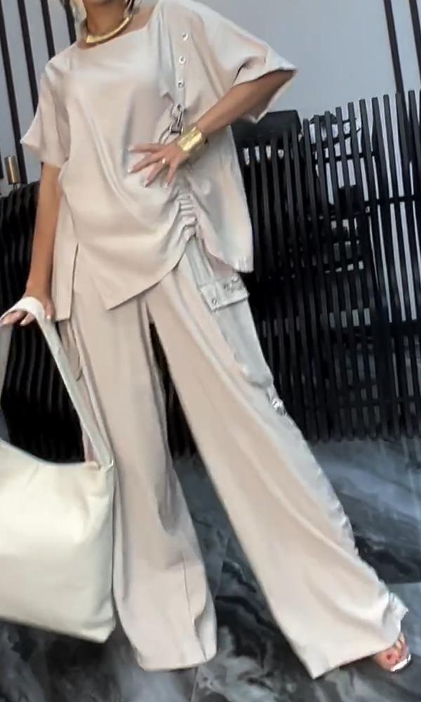 Conjunto Femenino Confortable de Top y Pantalones de Dos Piezas