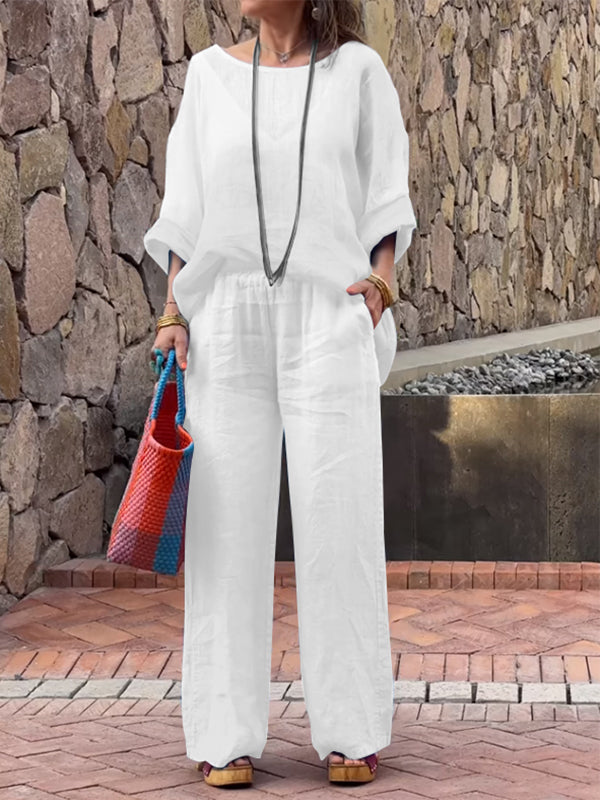 Conjunto Femenino de Algodón y Lino con Gradiente de Dos Piezas