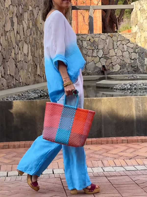 Conjunto Femenino de Algodón y Lino con Gradiente de Dos Piezas