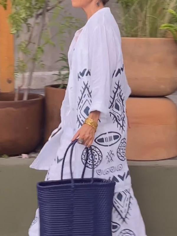 Conjunto Femenino de Cárdigan de Algodón y Lino + Pantalones de Pierna Ancha de Dos Piezas