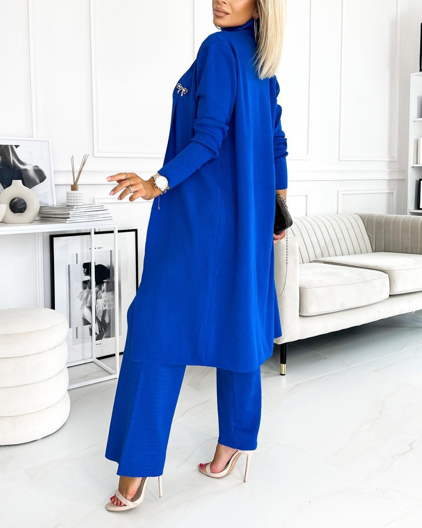 Conjunto Femenino de Cárdigan de Color Sólido con Camiseta y Pantalones de 3 Piezas