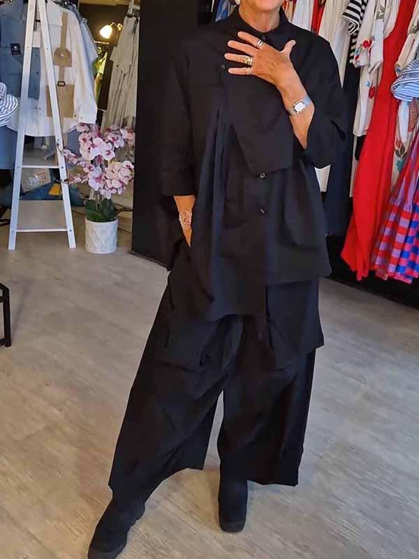 Conjunto Femenino de Color Sólido con Solapa de Dos Piezas