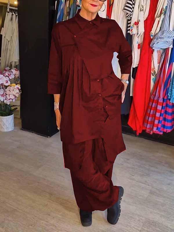 Conjunto Femenino de Color Sólido con Solapa de Dos Piezas