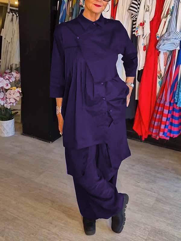 Conjunto Femenino de Color Sólido con Solapa de Dos Piezas