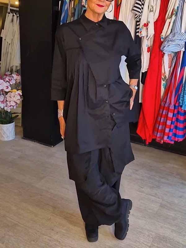 Conjunto Femenino de Color Sólido con Solapa de Dos Piezas