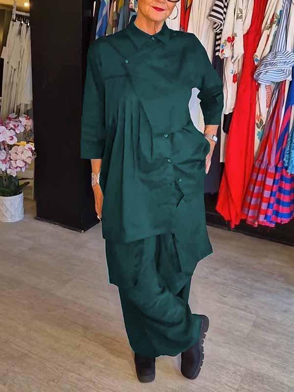 Conjunto Femenino de Color Sólido con Solapa de Dos Piezas