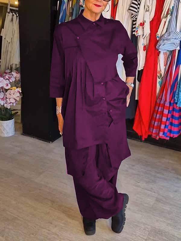 Conjunto Femenino de Color Sólido con Solapa de Dos Piezas