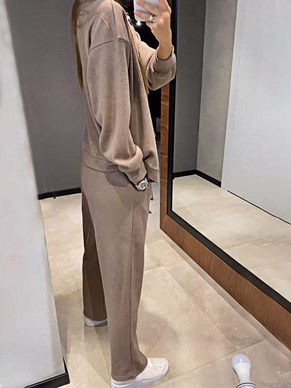 Conjunto Femenino de Chaqueta de Punto con Botones y Pantalones de Dos Piezas