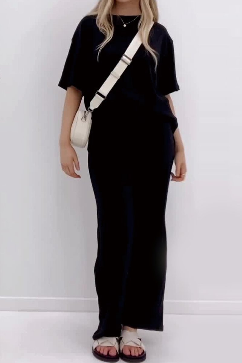 Conjunto Femenino de Top Canelado de Color Sólido y Pantalones