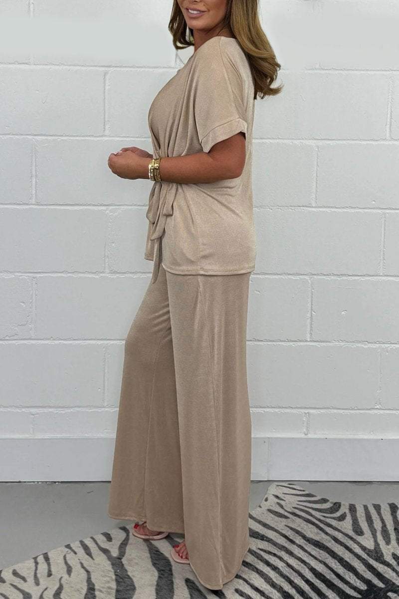 Conjunto Femenino de Top con Amarre Frontal y Pantalones para Lounge Co-Ord