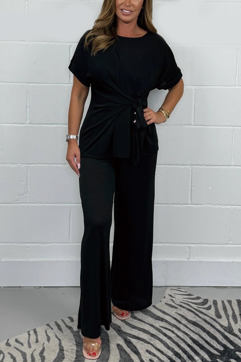 Conjunto Femenino de Top con Amarre Frontal y Pantalones para Lounge Co-Ord