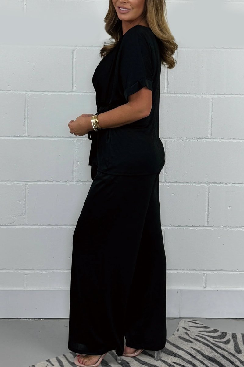 Conjunto Femenino de Top con Amarre Frontal y Pantalones para Lounge Co-Ord