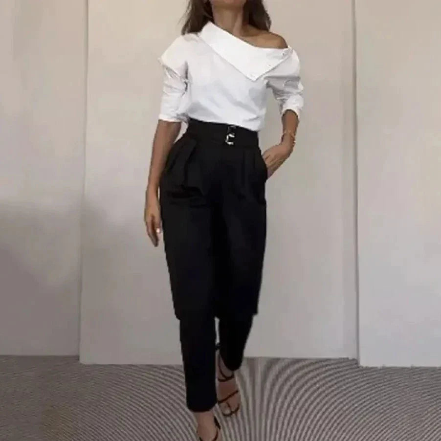 Conjunto Femenino Social Cuello Asimétrico