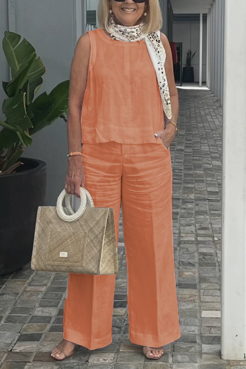 Conjunto sin Mangas de Algodón y Lino