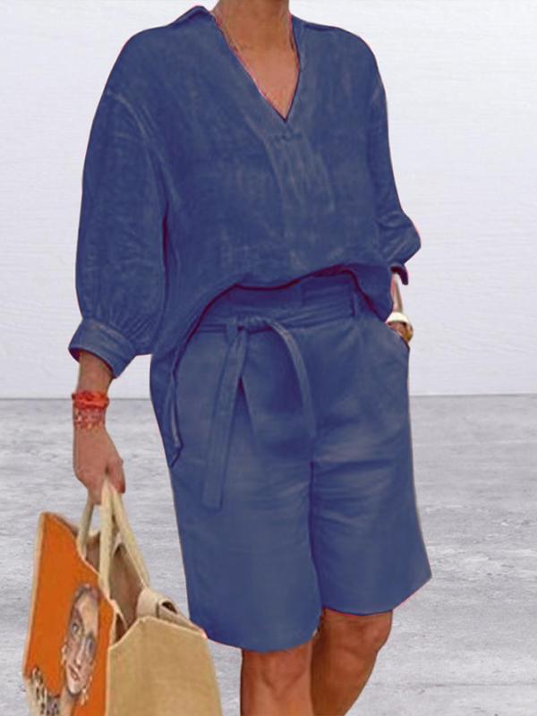 Conjunto Suelto de Dos Piezas de Algodón y Lino de Moda Femenina