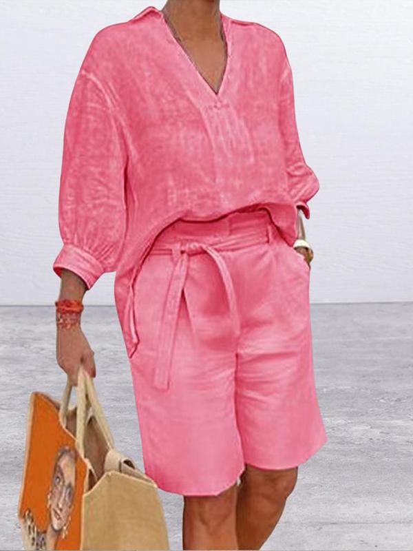 Conjunto Suelto de Dos Piezas de Algodón y Lino de Moda Femenina
