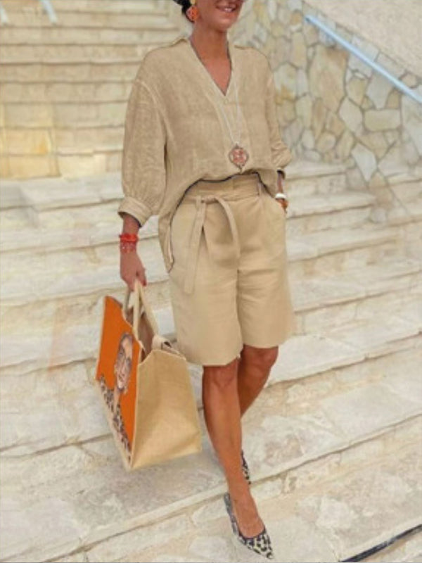 Conjunto Suelto de Dos Piezas de Algodón y Lino de Moda Femenina
