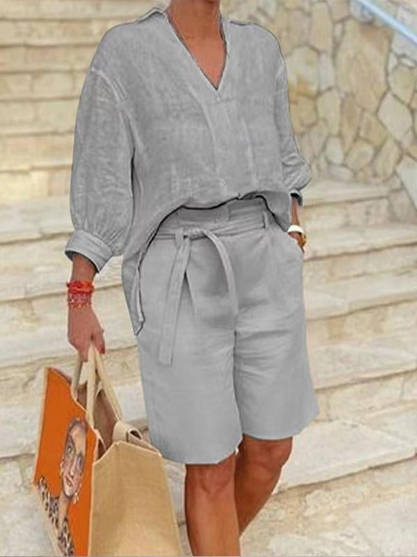 Conjunto Suelto de Dos Piezas de Algodón y Lino de Moda Femenina