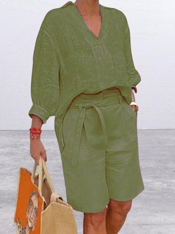 Conjunto Suelto de Dos Piezas de Algodón y Lino de Moda Femenina