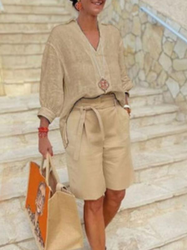 Conjunto Suelto de Dos Piezas de Algodón y Lino de Moda Femenina