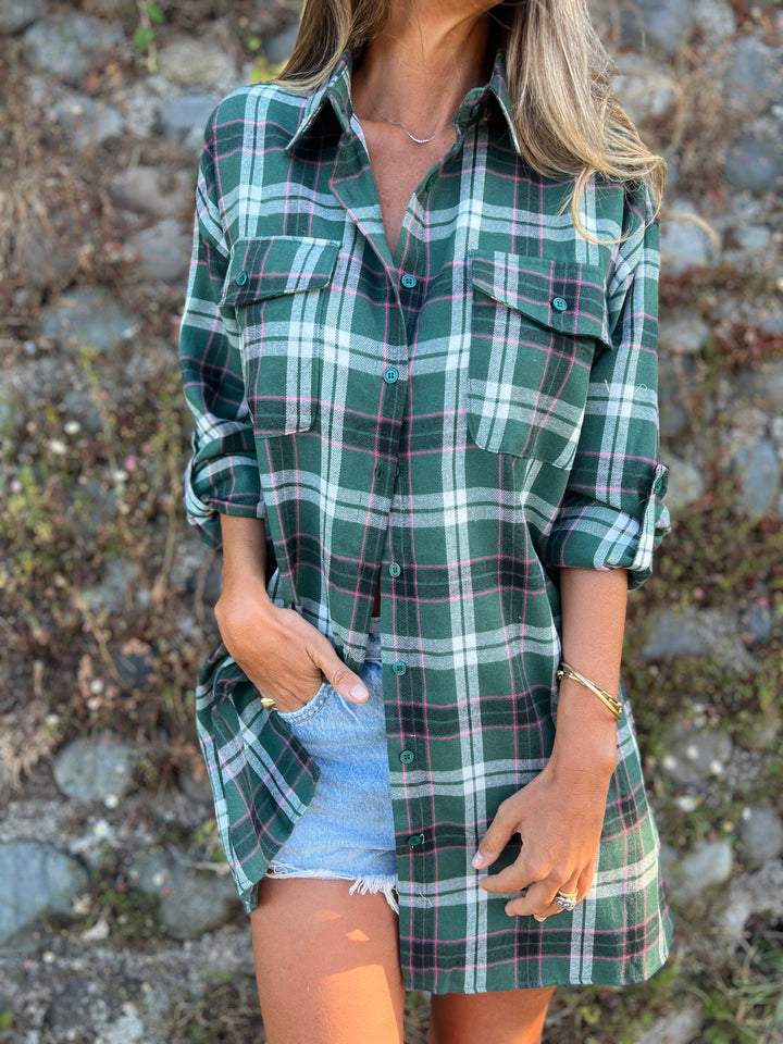 Camisa com Lapela e Mangas 3/4 Xadrez
