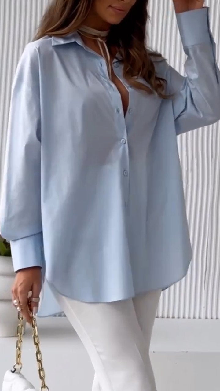Camisa de Cor Sólida com Lapela