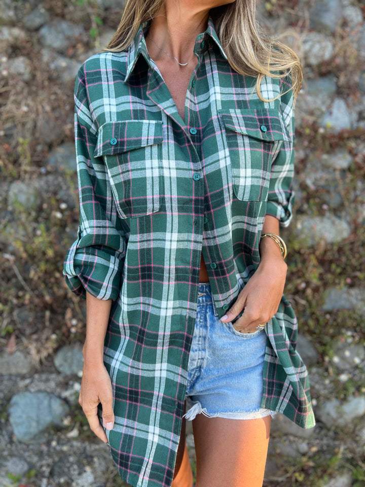 Camisa com Lapela e Mangas 3/4 Xadrez