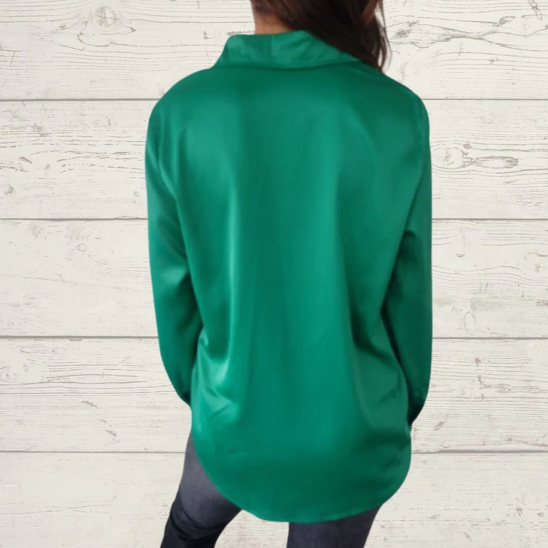Camisa de Cetim com Lapela e Mangas Longas