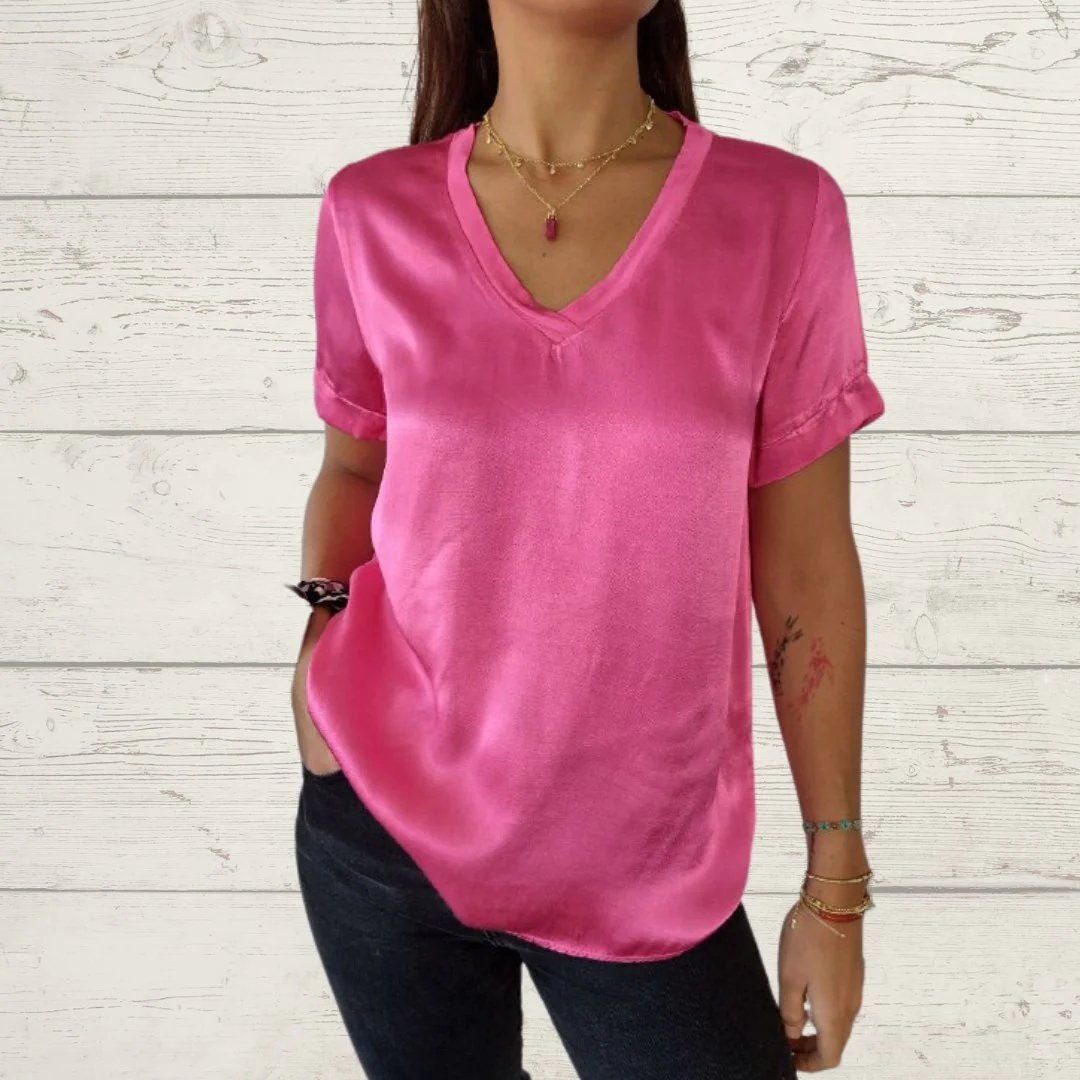 Camiseta de Cetim com Decote em V