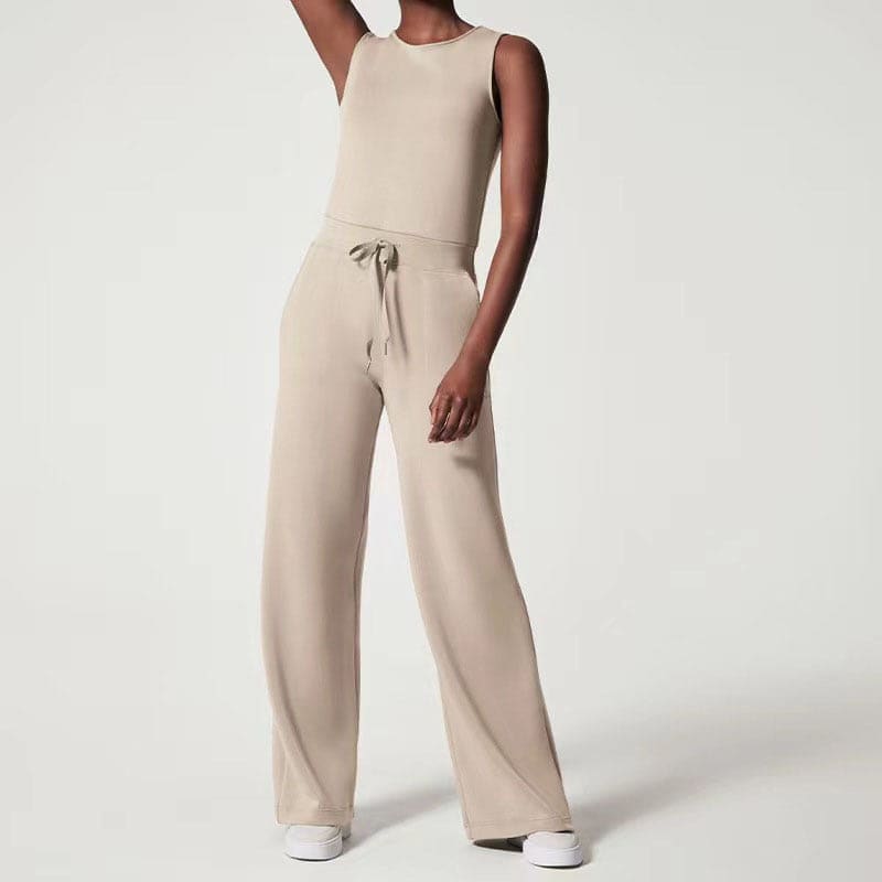 Mono Casual Sin Mangas Pantalón De Pierna Ancha Con Bolsillos
