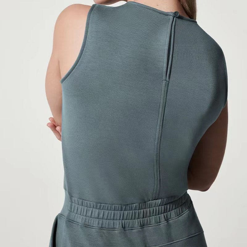 Mono Casual Sin Mangas Pantalón De Pierna Ancha Con Bolsillos