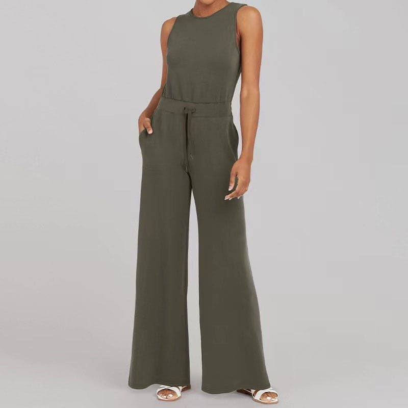 Mono Casual Sin Mangas Pantalón De Pierna Ancha Con Bolsillos