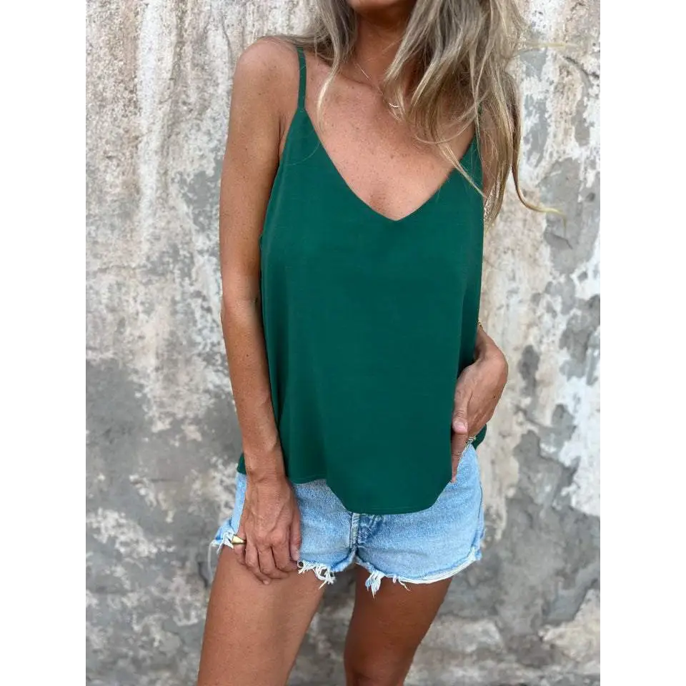 Top halter de cor sólida com decote em V