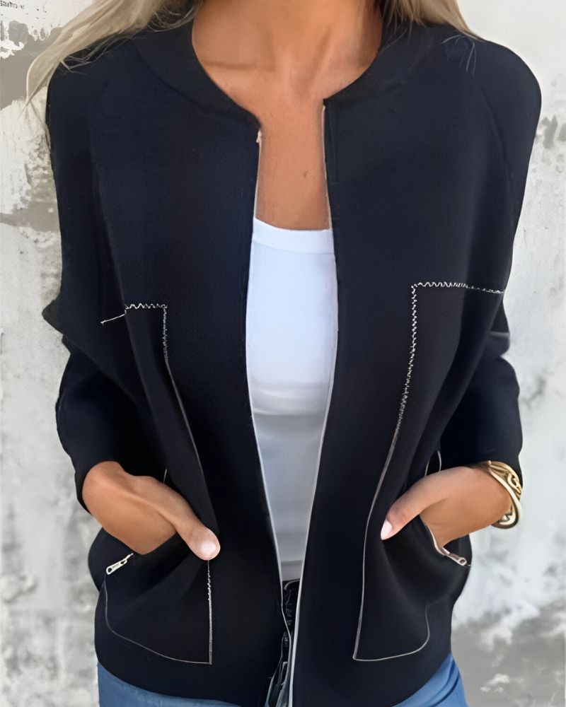 Chaqueta Femenina con Cremallera Frontal y Bolsillos Laterales Sile