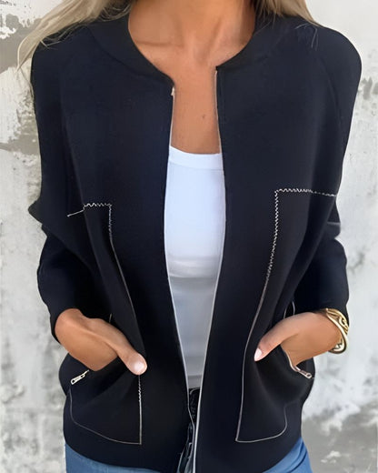 Chaqueta Femenina con Cremallera Frontal y Bolsillos Laterales Sile