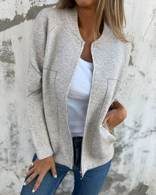 Chaqueta Femenina con Cremallera Frontal y Bolsillos Laterales Sile